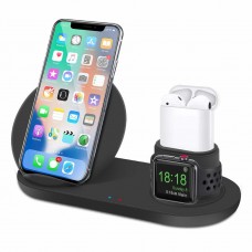 3 in 1 Qi Wireless Fast Charging Stand for iPhone 8/ 8Plus/ X/ Xr/ Xs/ Xs Max, Apple Watch 1/ 2/ 3/ 4, and Airpods support